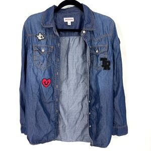 True Religion Gerogia Patch Fossil Elongated Women's Denim Shirt Long Sleeve